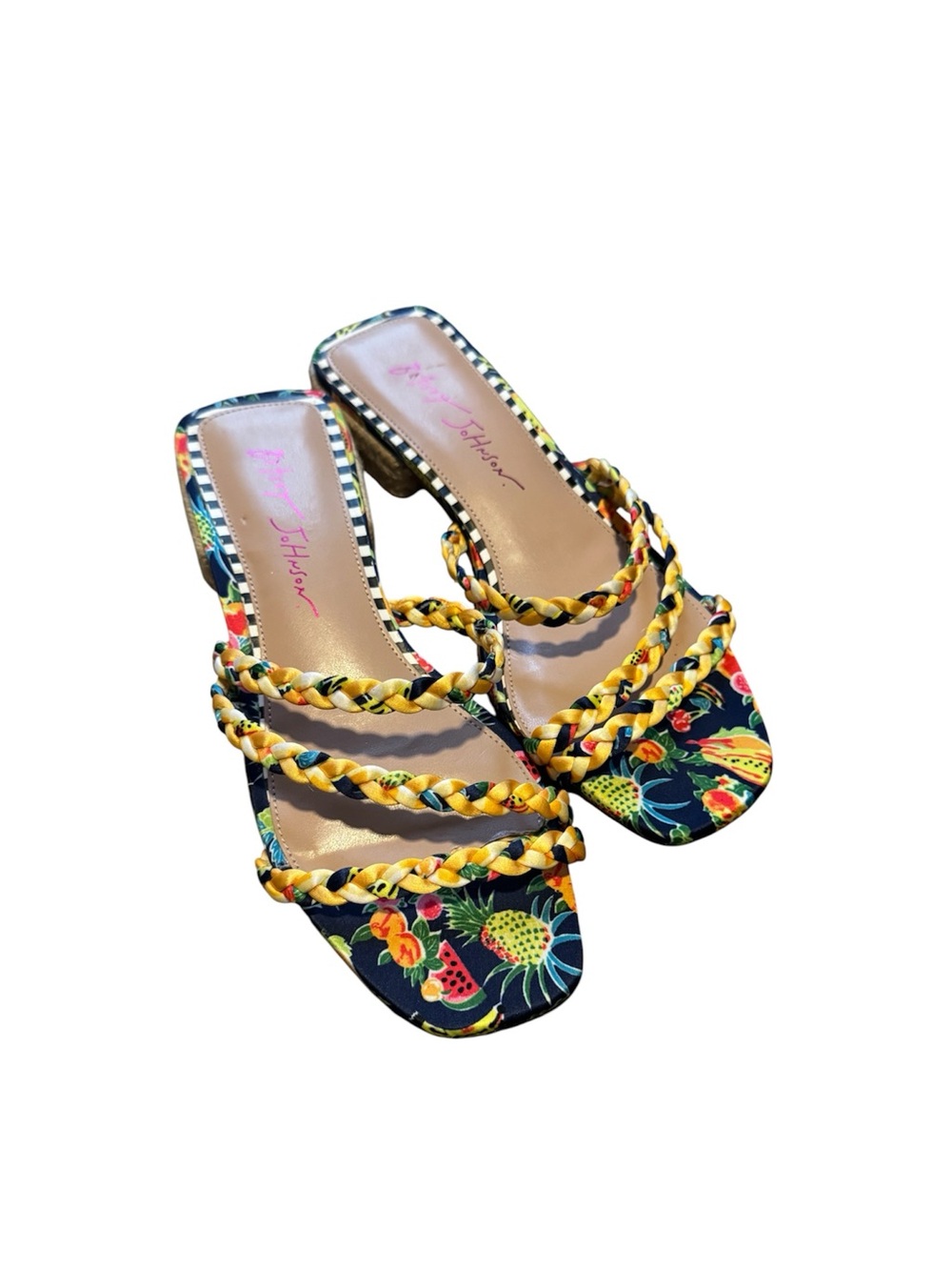 Betsey Johnson Bright Yellow Tropical Braided-Strap Slide Sandals - Women 7